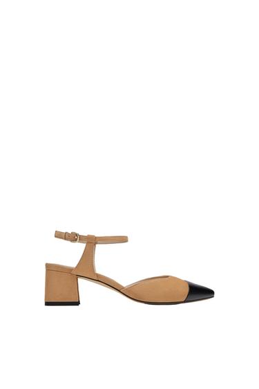 COMBINED MID-HEEL LEATHER SLINGBACK SHOES