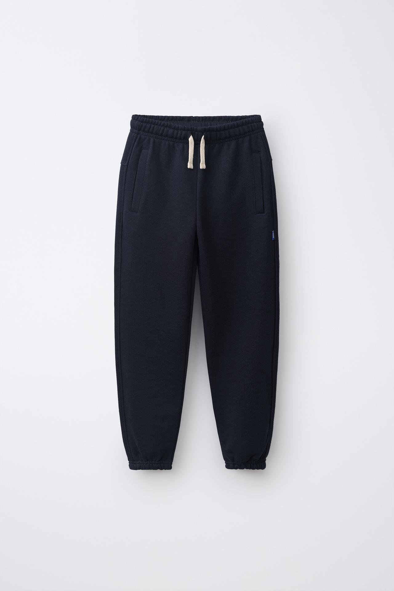 SOLID FLEECE JOGGERS WITH LABEL — Navy blue