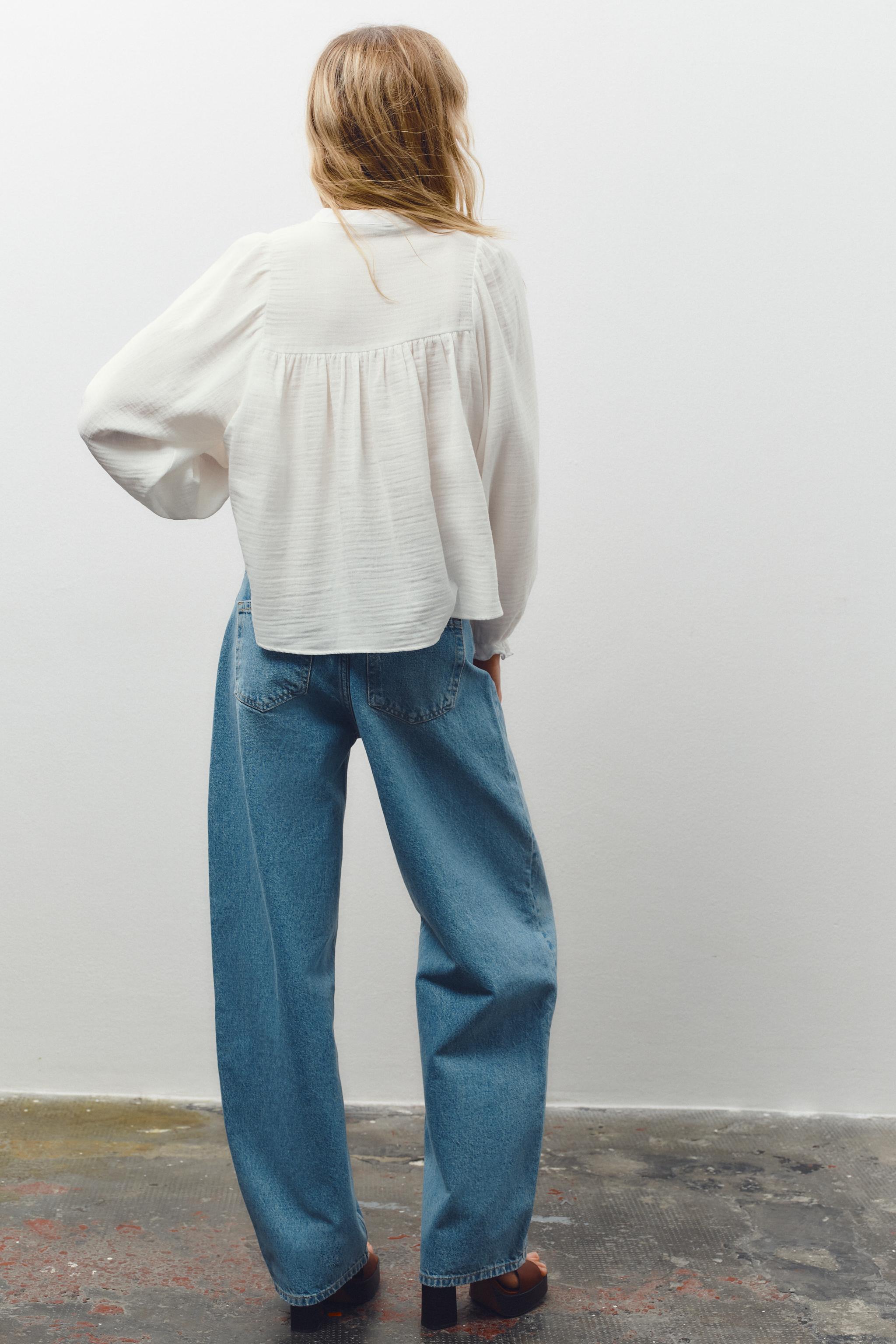 エンブロイダリーコットントップス - オフホワイト | ZARA Japan