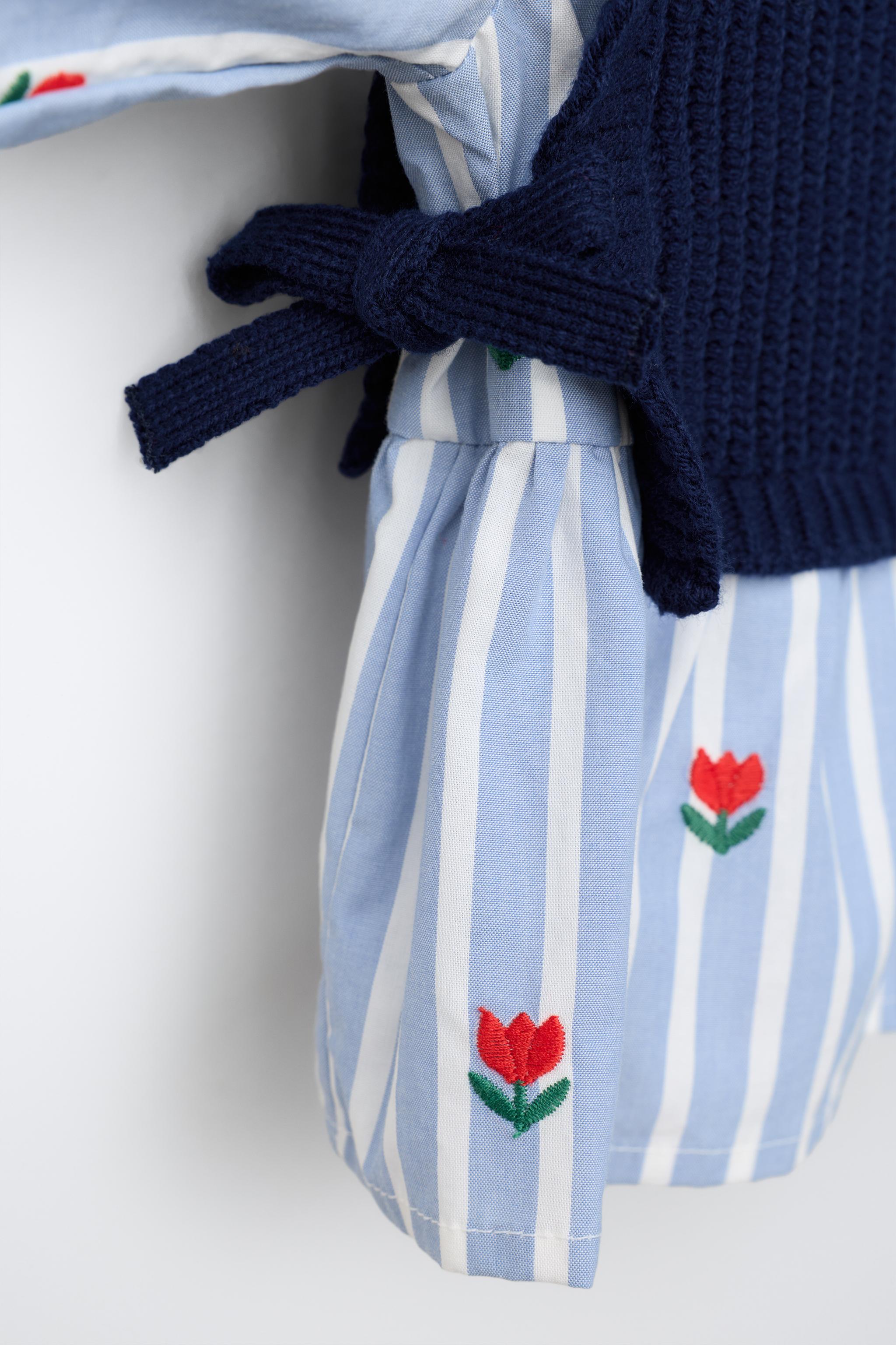 CHEMISE BRODÉE TULIPES AVEC GILET EN MAILLE