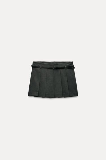 FALDA PANTALÓN TABLAS CINTURÓN - Gris oscuro de Zara