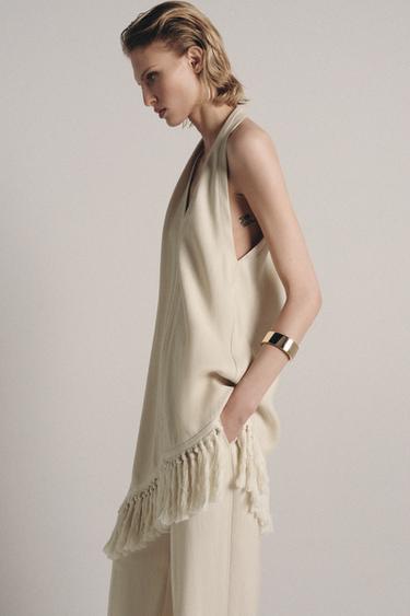 ZW COLLECTION HALTER NECK FRINGED TOP - Mid-ecru by Zara - Image 4