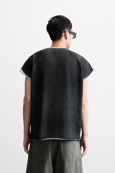 T-SHIRT EN MAILLE DÉLAVÉ - Gris anthracite de Zara - Image 2