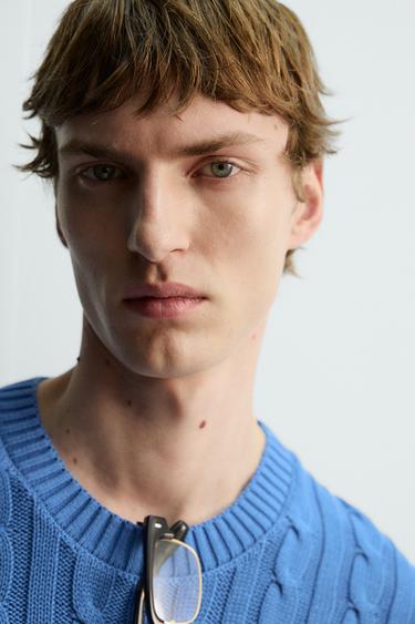 PULL STRUCTURÉ À TORSADES - Bleu de Zara - Image 4