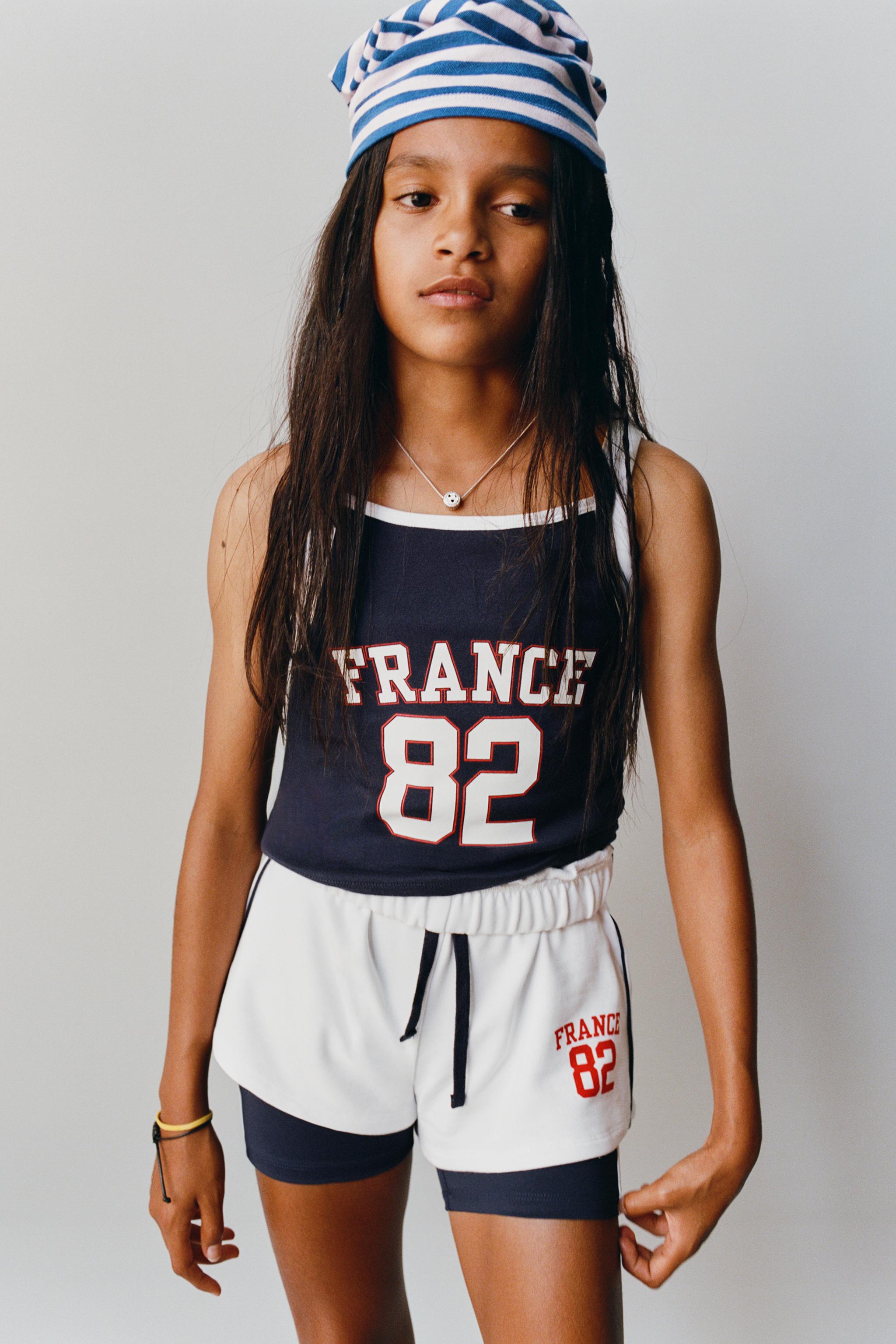 FRANCE PRINT TOP — Navy blue