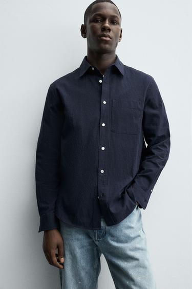 WASHED STRIPED SHIRT - Navy blue by Zara - Image 4