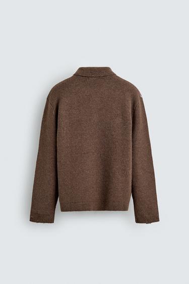 KNIT ARGYLE POLO SHIRT WITH RIPPED EFFECT - Brown by Zara - Image 7