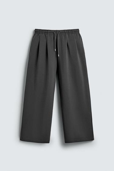 Zara INTERLOCK WIDE FIT JOGGER PANTS - Dark gray