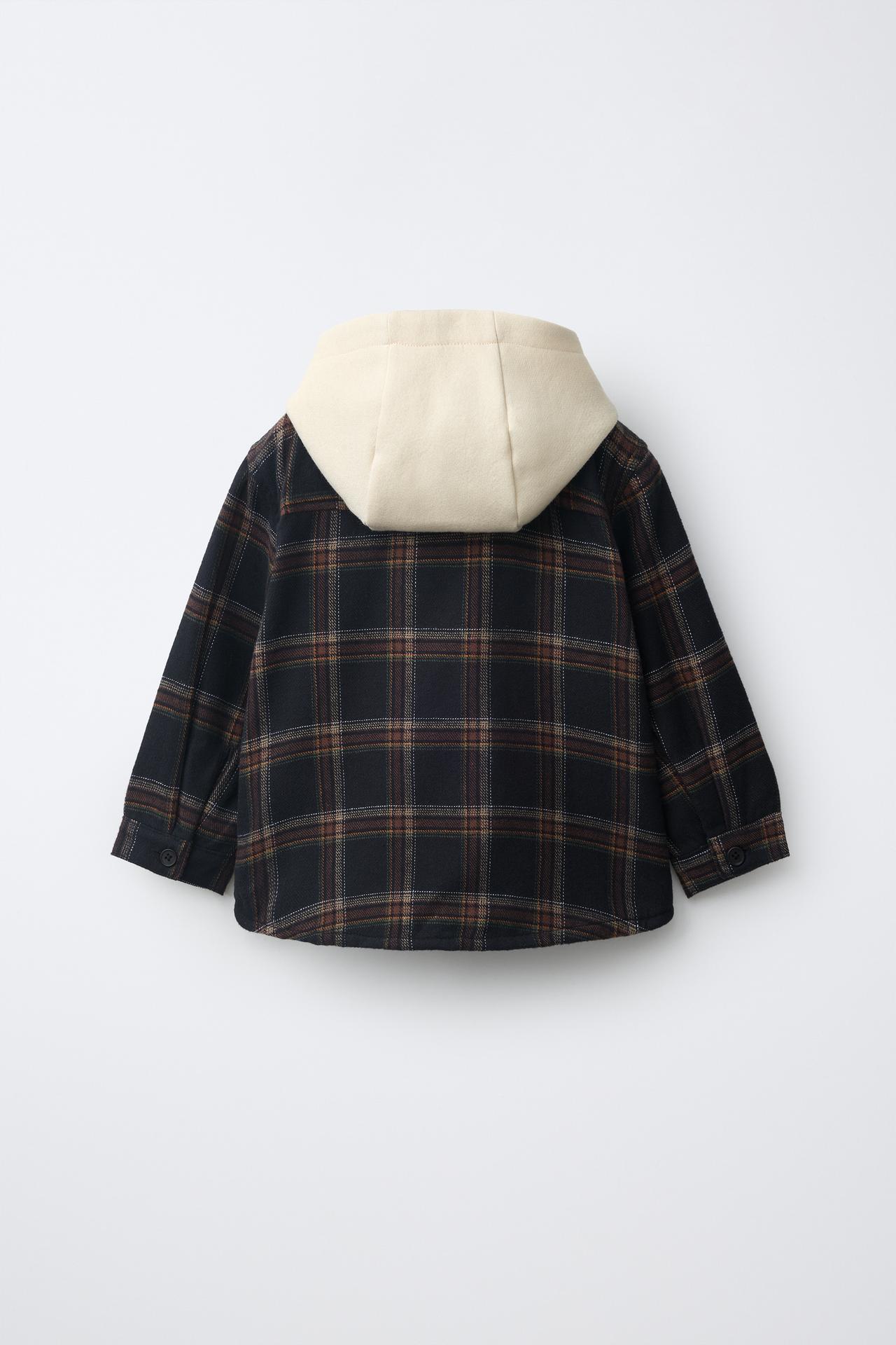 PLAID HOODIE OVERSHIRT — Blue