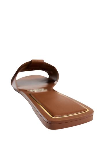 FLAT CRISS-CROSS LEATHER SLIDER SANDALS - Brown by Zara