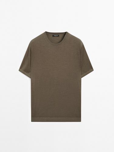 Zara Short sleeve knit wool blend T-shirt - Khaki