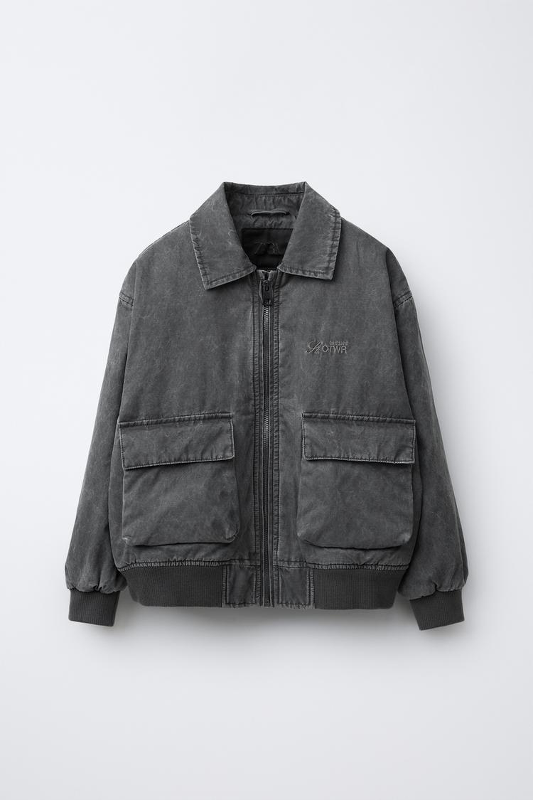 ユーズド加工入りボンバージャケット - グレー | ZARA Japan / 日本