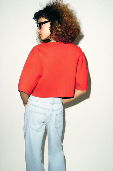 GILET COURT EN MAILLE - Rouge de Zara - Image 3