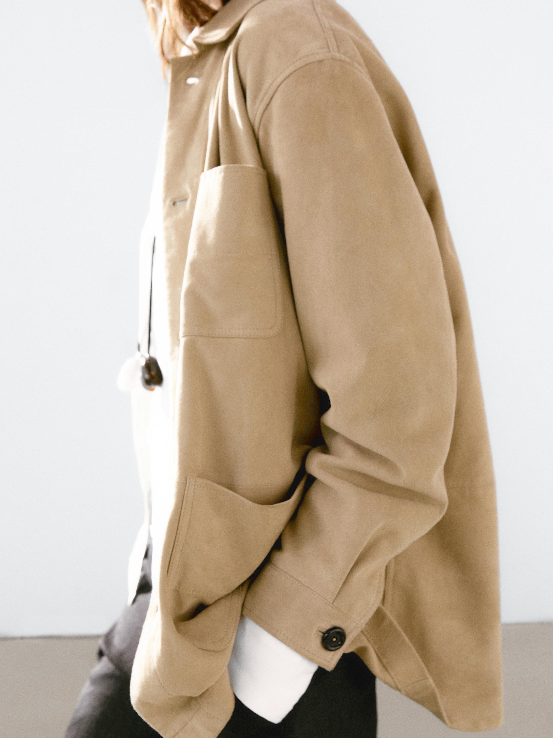 Suede leather mid jacket with pockets - Stone | ZARA United