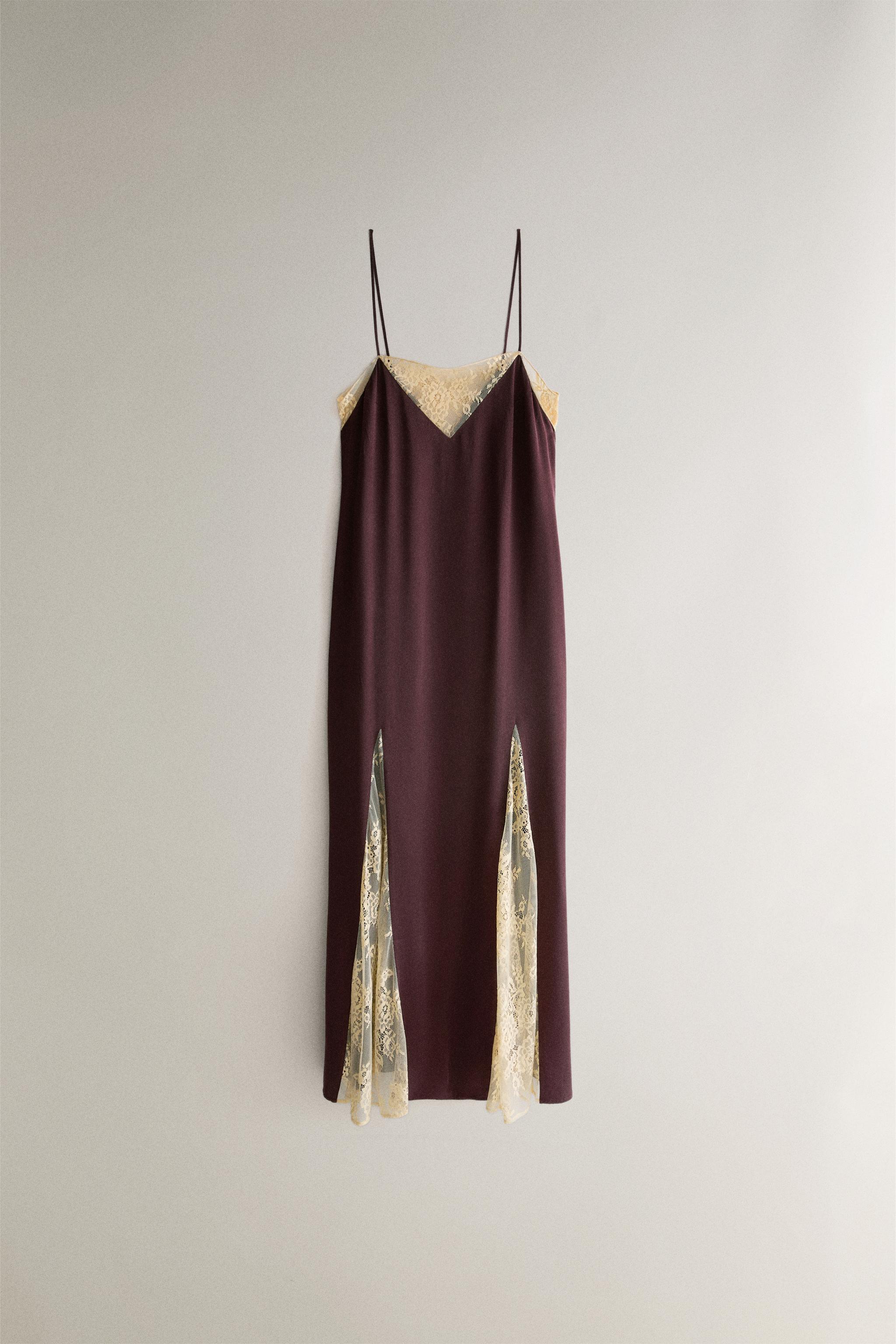 MULBERRY SILK LACE DRESS — Burgundy
