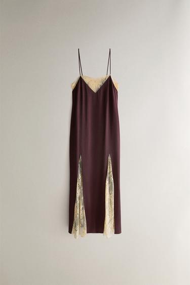 ROBE EN SOIE DE MÛRIER À DENTELLE - Bordeaux de Zara - Image 0