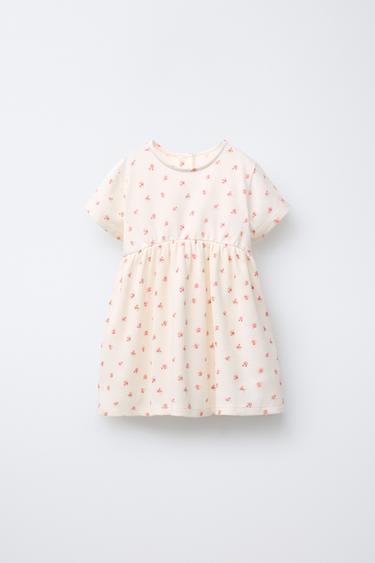 Zara FLORAL WAFFLE COMBINATION DRESS - Ecru