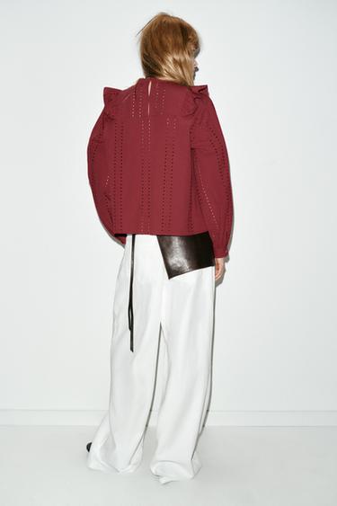 ROMANTIC BLOUSE WITH CUTWORK EMBROIDERY - Burgundy by Zara - Image 5