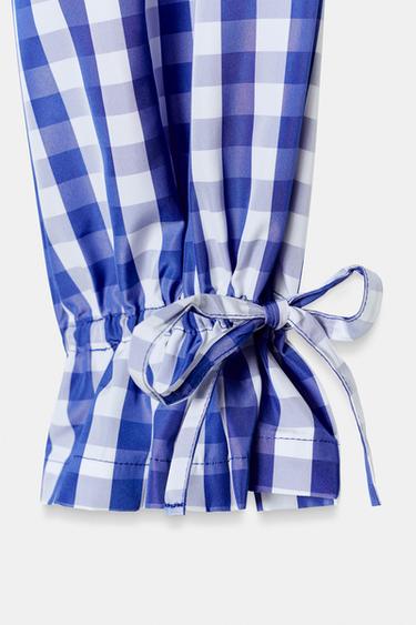 PANTALÓN CUADROS VICHY NYLON - Azul / Blanco de Zara