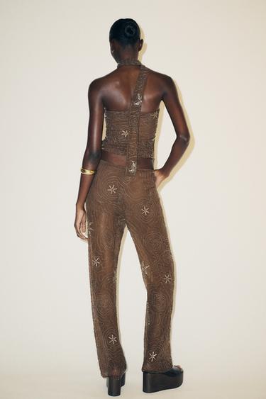 PANTALON FANTAISIE SEQUINS - Chocolat de Zara - Image 4