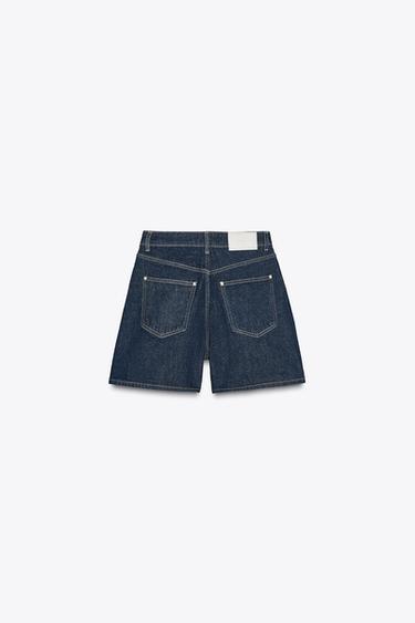 Zara Z1975 HIGH-WAISTED MOM FIT SHORTS - Blue