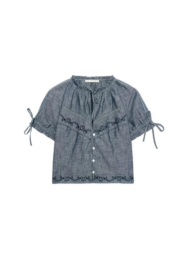 EMBROIDERED BOW SHIRT - Blue by Zara