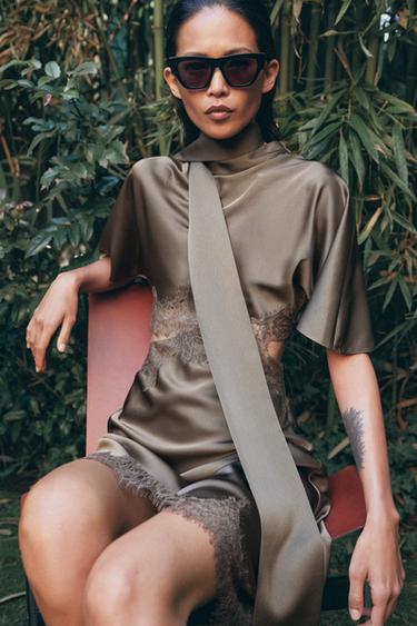 ZW COLLECTION SATIN LACE DRESS - Mink by Zara - Image 1