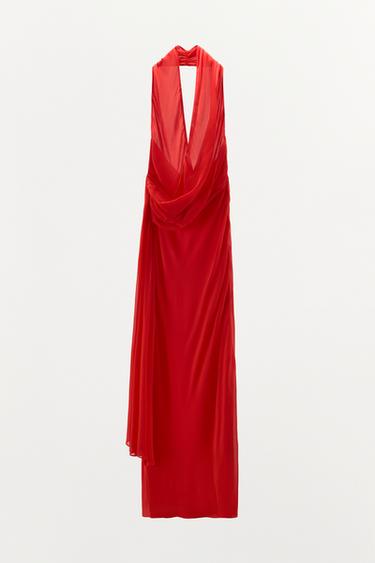 100% VISCOSE HALTER NECK FLOWING DRESS - Red by Zara - Image 9