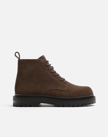 BOTA CORDONES PIEL - Marrón de Zara