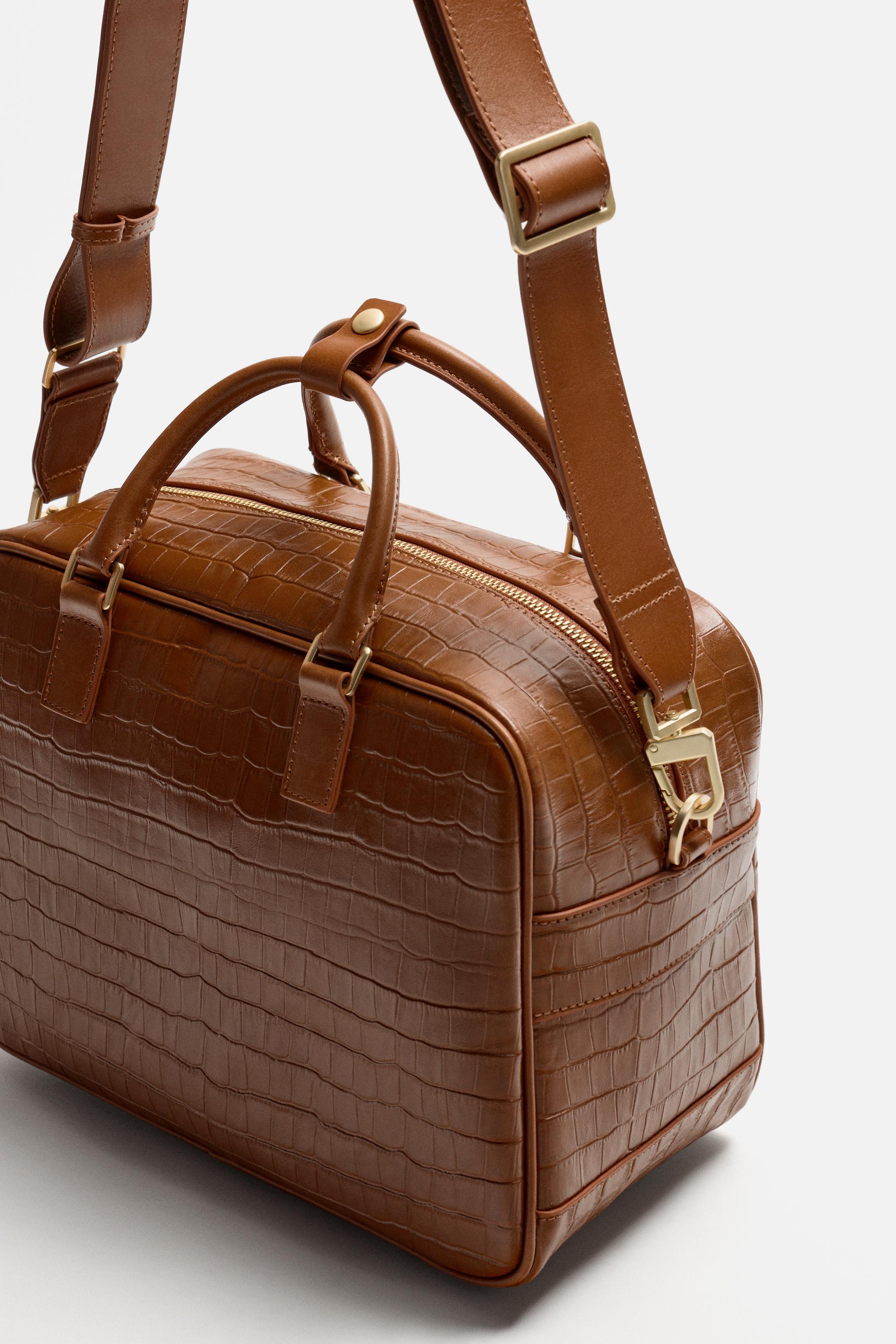 EMBOSSED LEATHER CROSSBODY BAG - Brown | ZARA United States