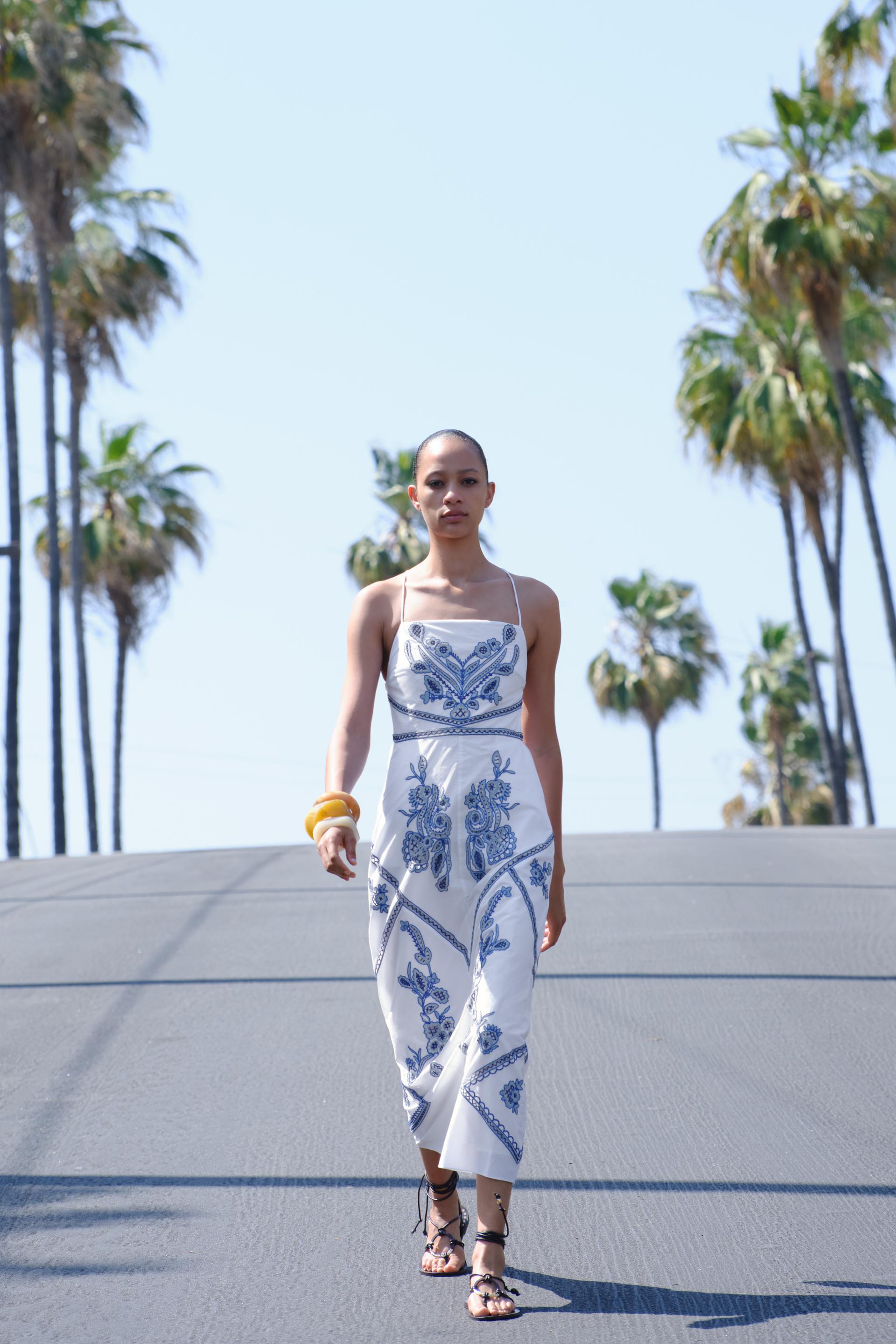 ZW COLLECTION EMBROIDERED MIDI DRESS - Blue/White | ZARA Singapore