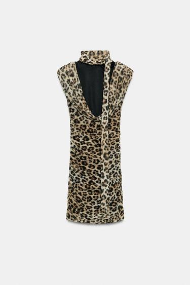 ROBE COURTE DRAPÉE AVEC FOULARD À IMPRIMÉ ANIMALIER - Leopard de Zara - Image 4