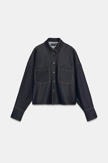 Zara PREDIMENZIONIRANA KOŠULJA S KONTRASTNIM ŠAVOVIMA – Crna