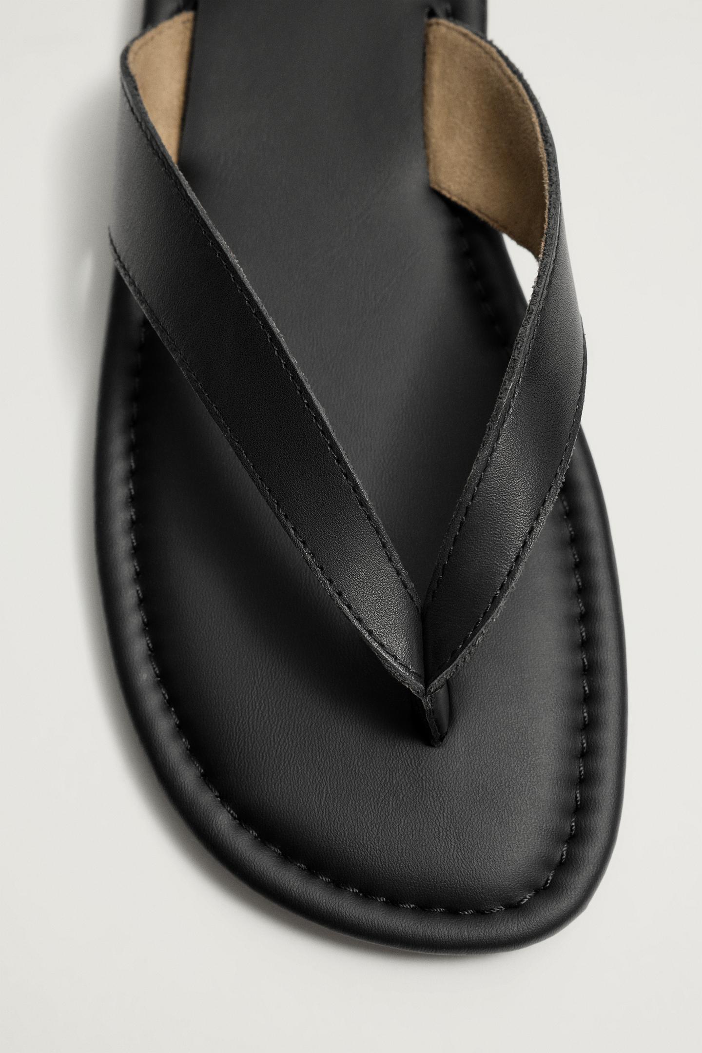 Мужские сандалии Zara Leather Strap, цвет: Чёрный — фото 5
