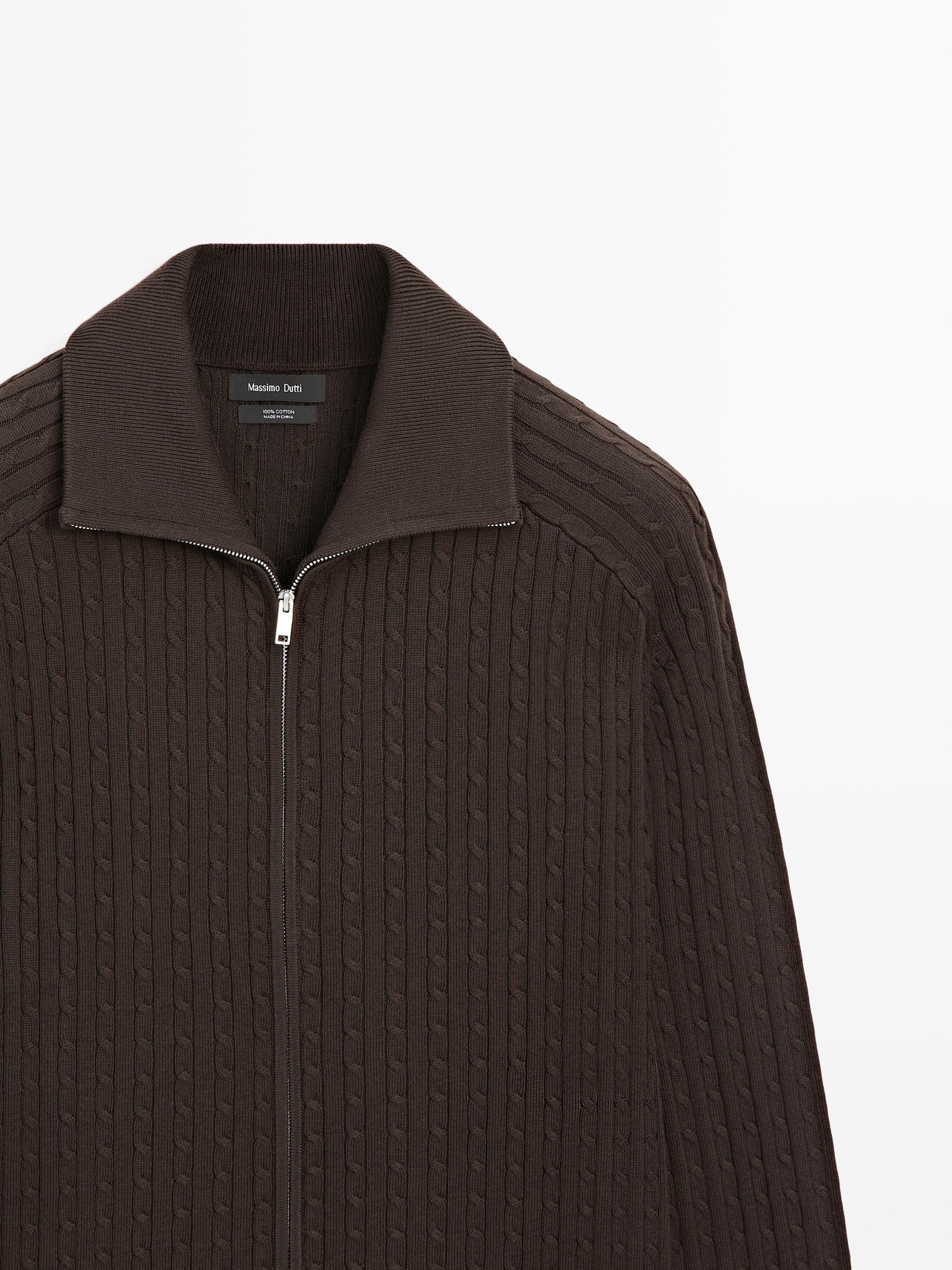 Cotton cable-knit cardigan with zip