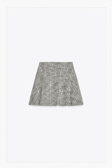 Zara STRUCTURED JACQUARD MINI SKIRT - Ecru / Black