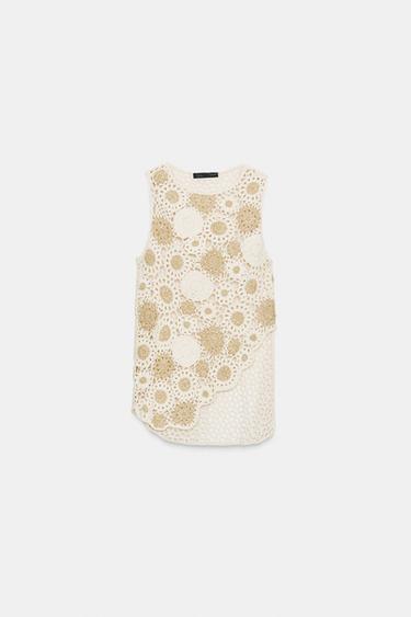 CROCHET KNIT TOP - Light sand by Zara