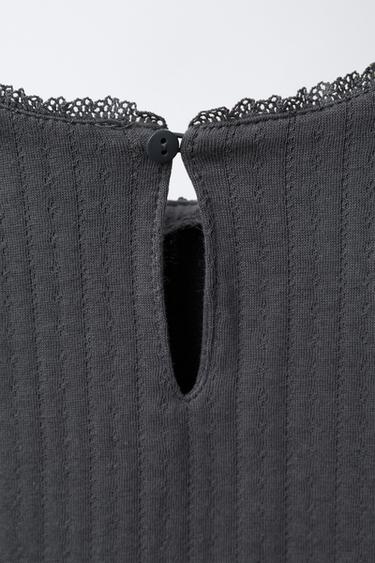 POINTELLE LACE-TRIMMED T-SHIRT - Anthracite grey by Zara - Image 3