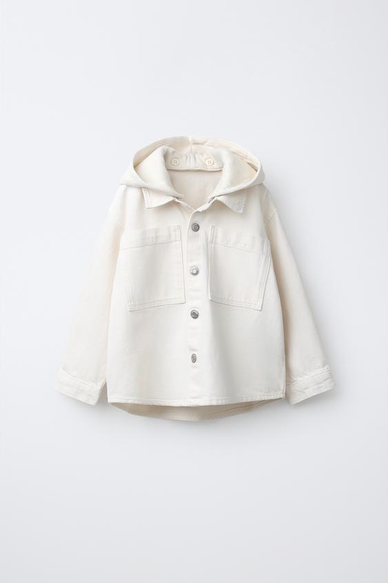 TWILL OVERSHIRT WITH DETACHABLE HOOD - Ecru by Zara - Image 0