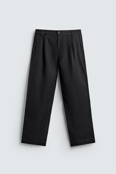 RELAXED FIT PLEATED TROUSERS - Navy blue by Zara