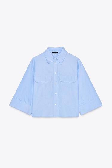 Zara 短版牛津襯衫 - 淡藍色 - 圖片 0