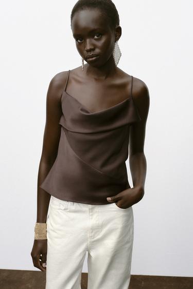 SATIN TRIM CAMISOLE TOP - Brown by Zara