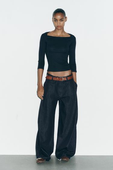 Zara COTTON MODAL T-SHIRT - Navy blue
