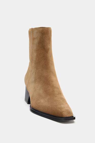 SPLIT SUEDE HEELED ANKLE BOOTS - SAND/BROWN by Zara - Image 5