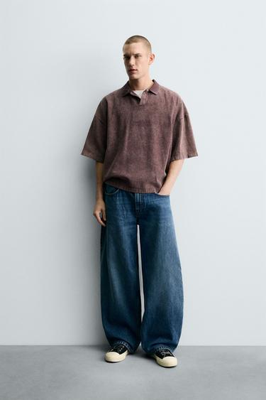 WASHED TEXTURED POLO SHIRT - Aubergine by Zara
