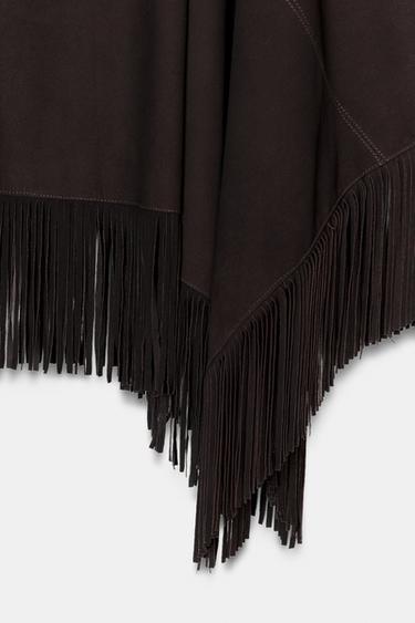 LEATHER FRINGE CAPE - Brown by Zara - Image 6