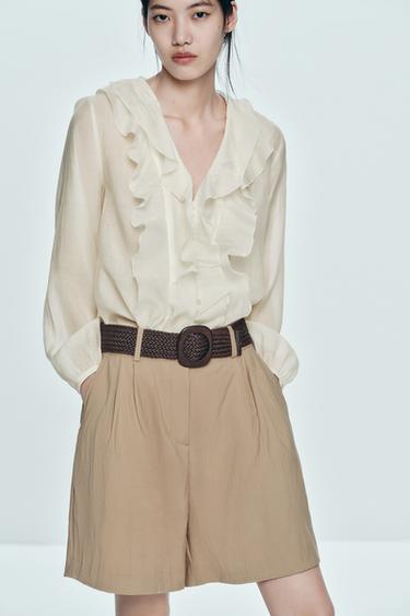 ZW COLLECTION RUFFLED SHIRT - Ecru by Zara