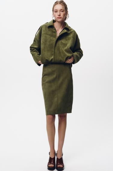 Zara FAUX SUEDE BOMBER JACKET - Mid khaki