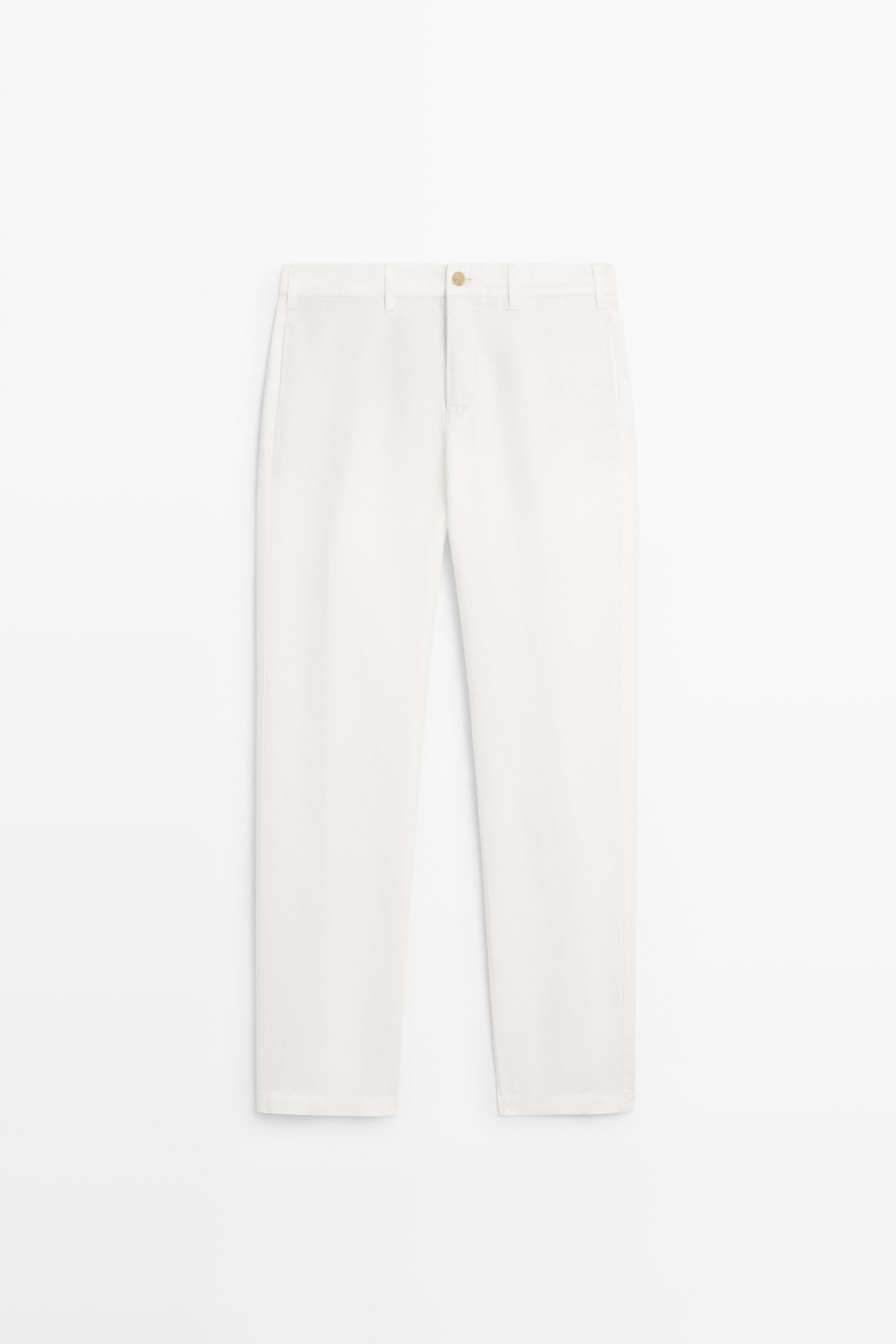 Linen-cotton straight-leg pants — Oyster-white