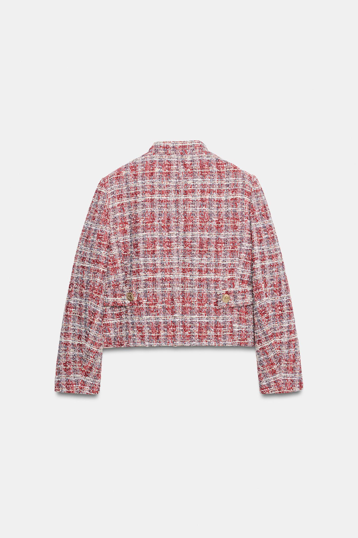 Женский пиджак Zara Structured Cropped Blazer, цвет: Экрю / Красный — фото 7